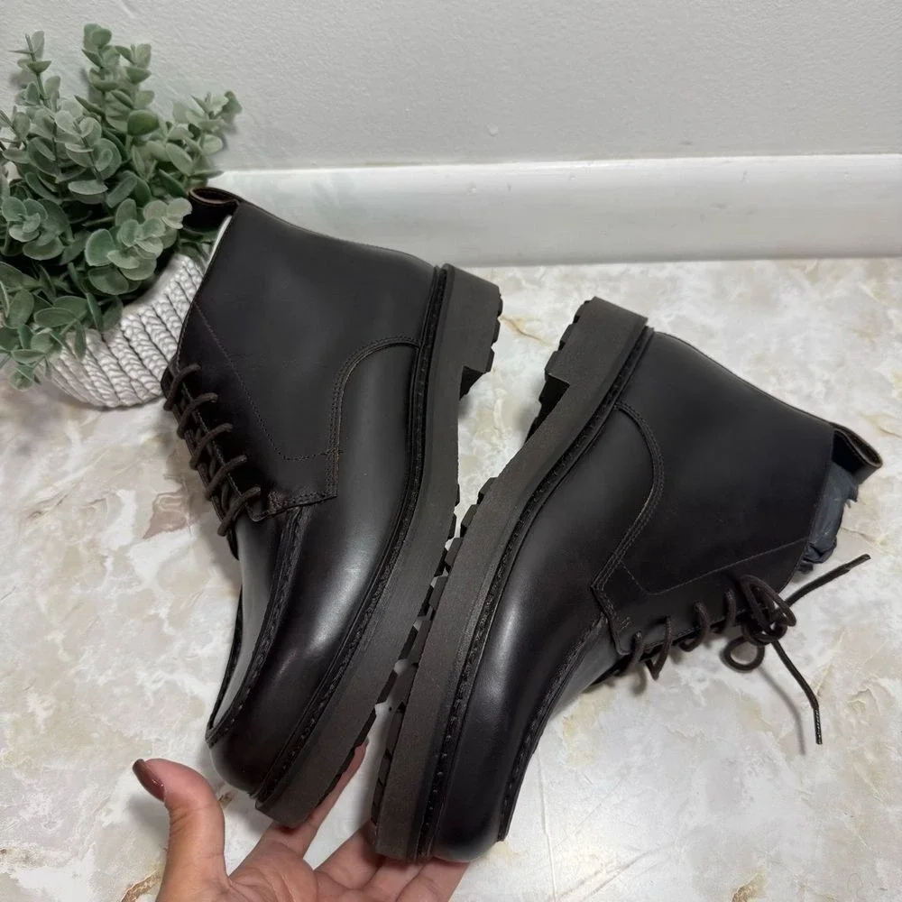 NWOT Massimo Dutti Men's Brown Moc Toe‎ Lace Up Leather Boots 2081 Size 7 (40)